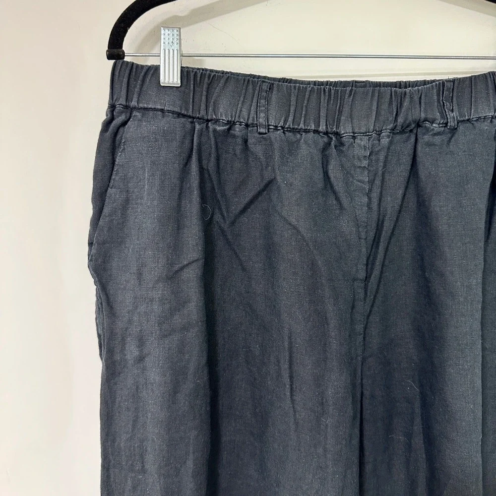 Quince 100% Linen Wide Leg Pants Womens XL Black Elastic Waist | Coastal Core